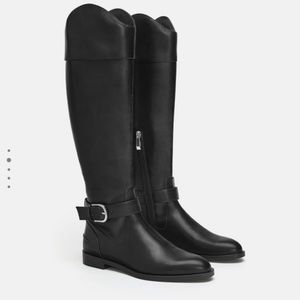 Zara Black Tall Leather Heeled Boots